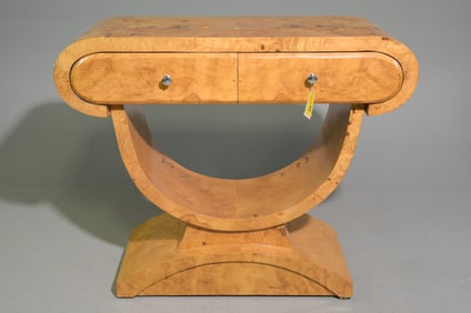 Art Deco Style Burled Veneer 2 Drawer Console #2