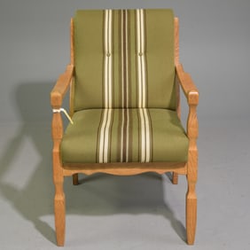 Danish Oak Green Upholstered Arm Chair