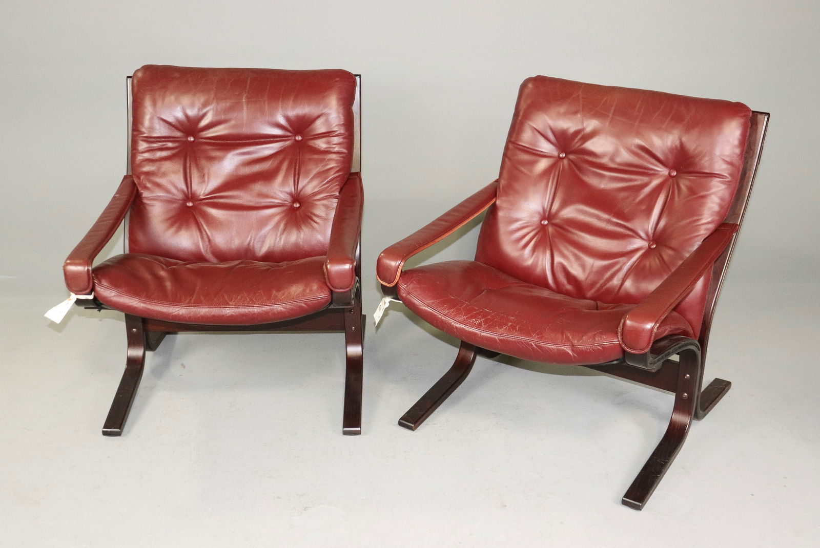2 Danish Mid Century Modern Red Leather Arm Chairs (1 of 6)