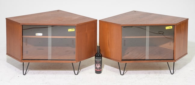 2 Mid Century Modern Corner Cabinet End Tables