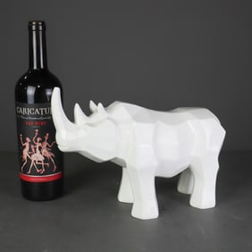 White Faceted Resin Rhino Figure