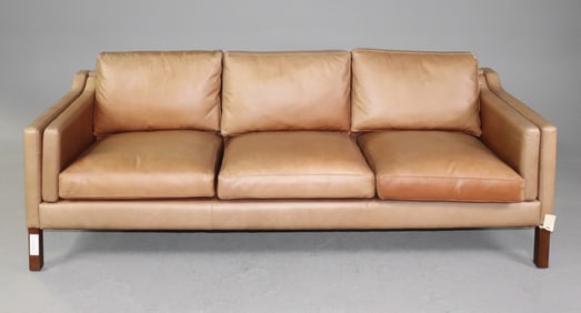 Danish Modern Light Brown Leather 3 Seater Sofa