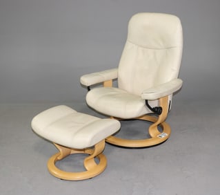 Mid Century Stressless Chair & Stool by Ekornes