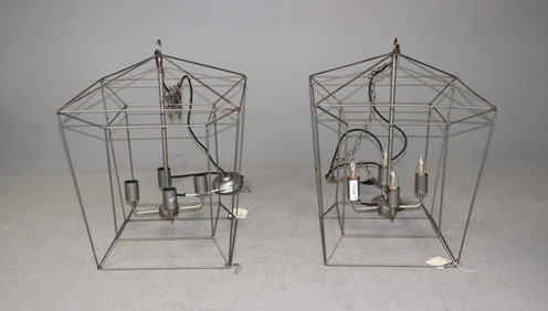 Pair Of Industrial Style 4 Light Chandeliers