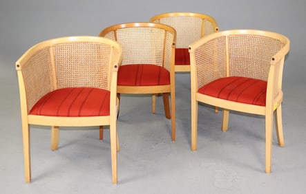 4 Danish Kaare Klint Style Caned Arm Chairs