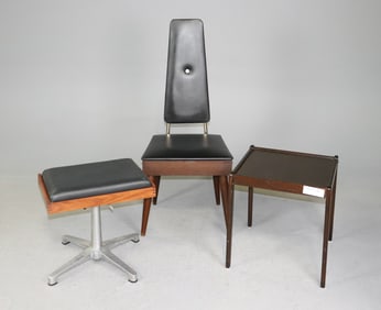 Lether Butler Chair, Danish Stool & Side Table