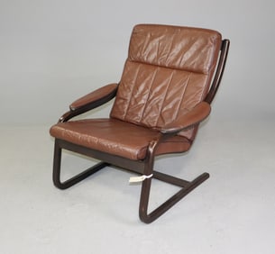 Danish Modern Leather Arm Lounge Chairs