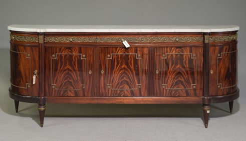 Louis XVI Style White Marble Top Curved Sideboard