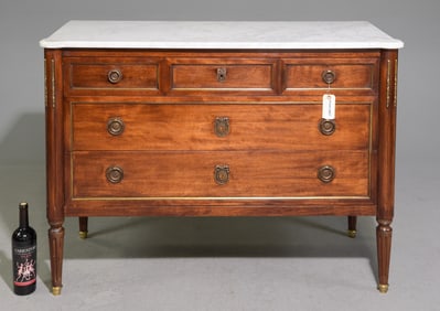 Louis XVI Style White Marble Top Chest #1