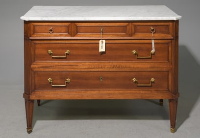 Louis XVI Style White Marble Top Chest #2