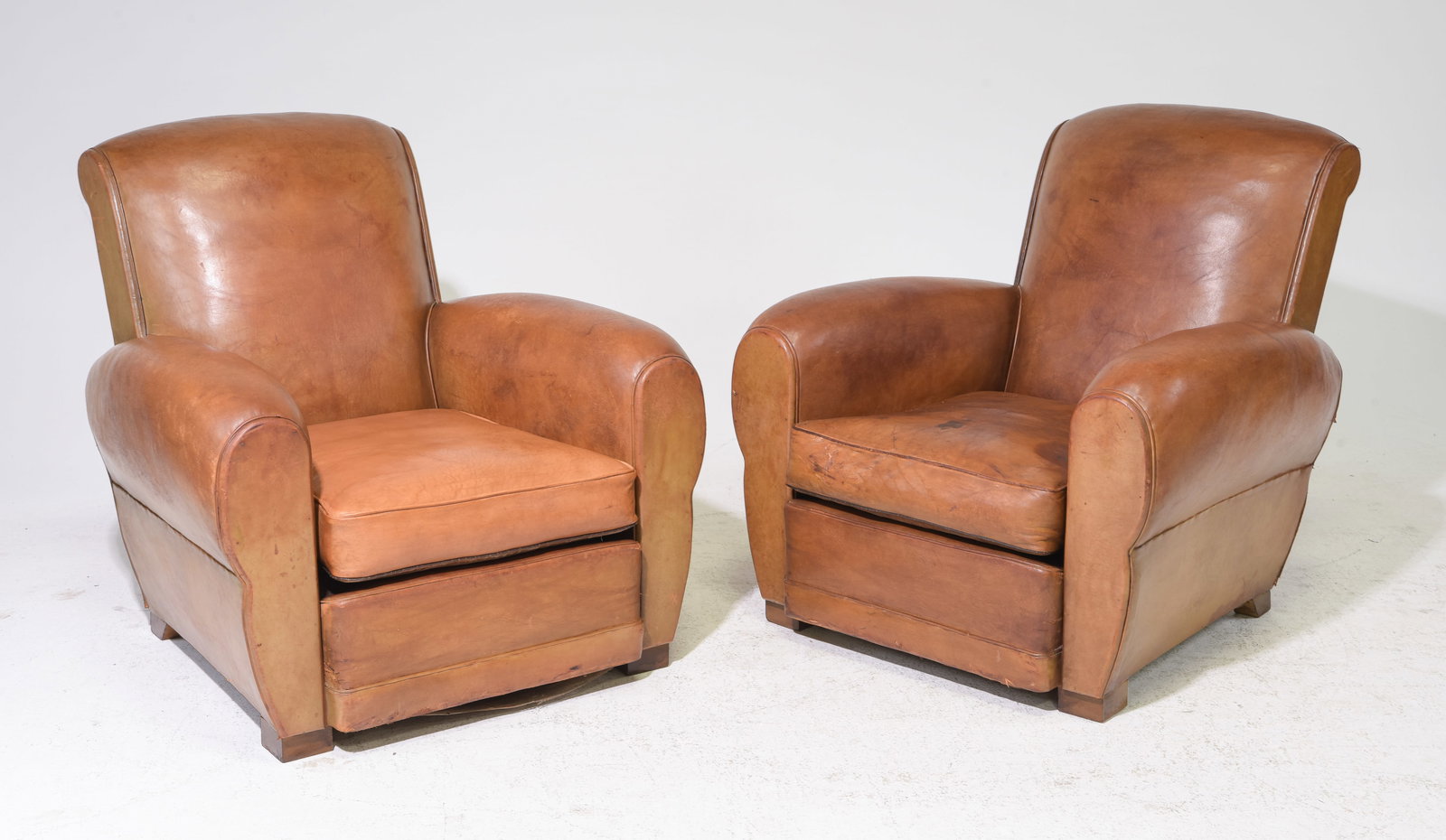 French Pair of Brown / Tan Leather Club Chairs (1 of 9)