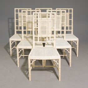 French Set of 6 Painted Faux Bamboo Dining Chairs