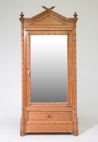 French Faux Bamboo Mirror Door Pine Robe