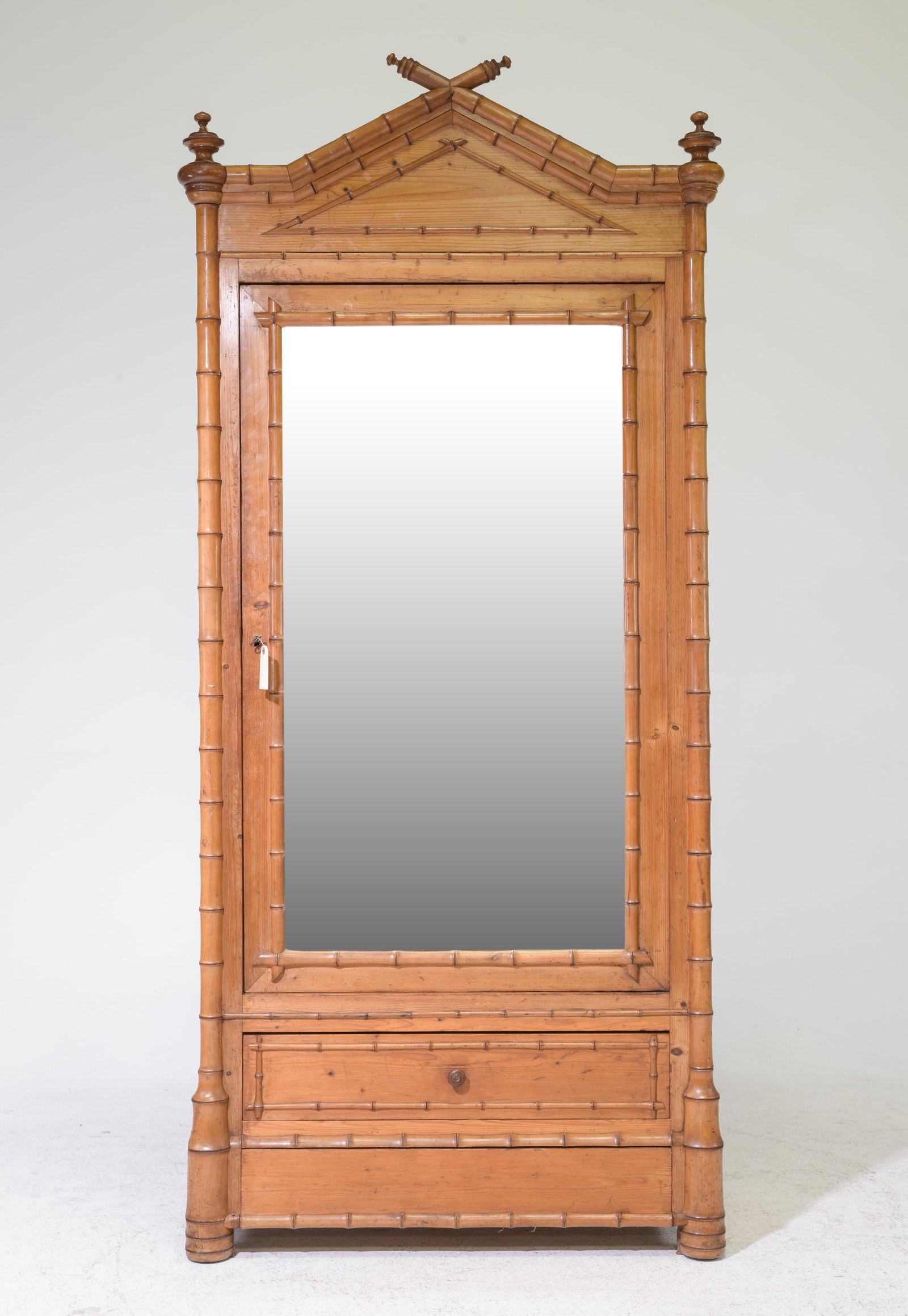 French Faux Bamboo Mirror Door Pine Robe (1 of 9)