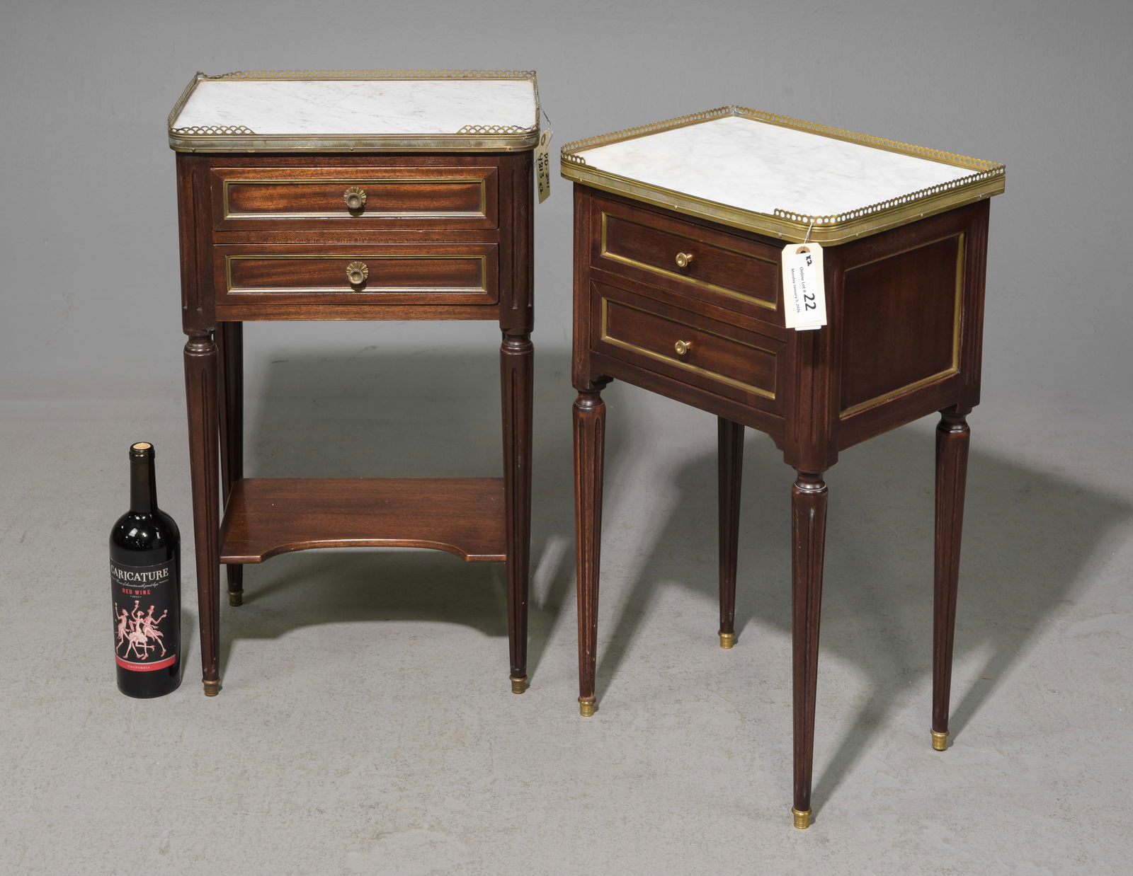 Louis XVI Style Pair of White Marble Top Chests (1 of 4)