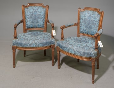 Louis XVI Style Pair of Beech Wood Arm Chairs