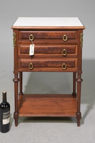 Louis XVI Style White Inset Marble Top Chest