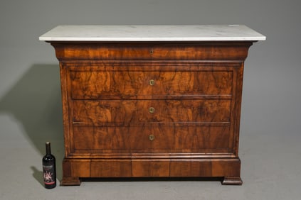 Louis Philippe Style White Marble Top Walnut Chest