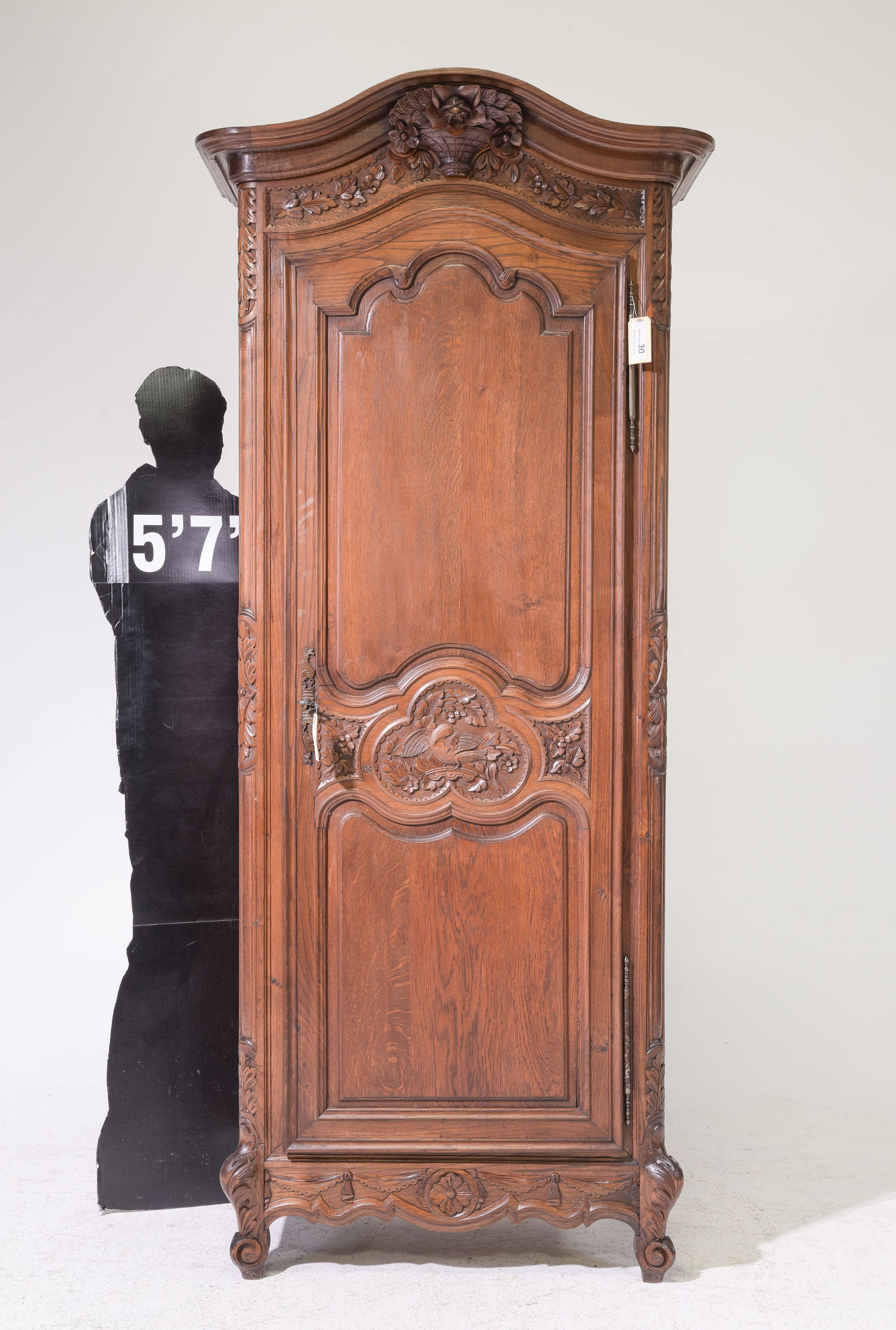 Louis XV Style Oak Bonnetiere / Robe #1: Louis XV Style Oak Bonnetiere / Robe - 82 in tall x 35.25 x 18.5