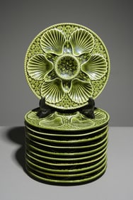12pc French Green Scallop Plate Set