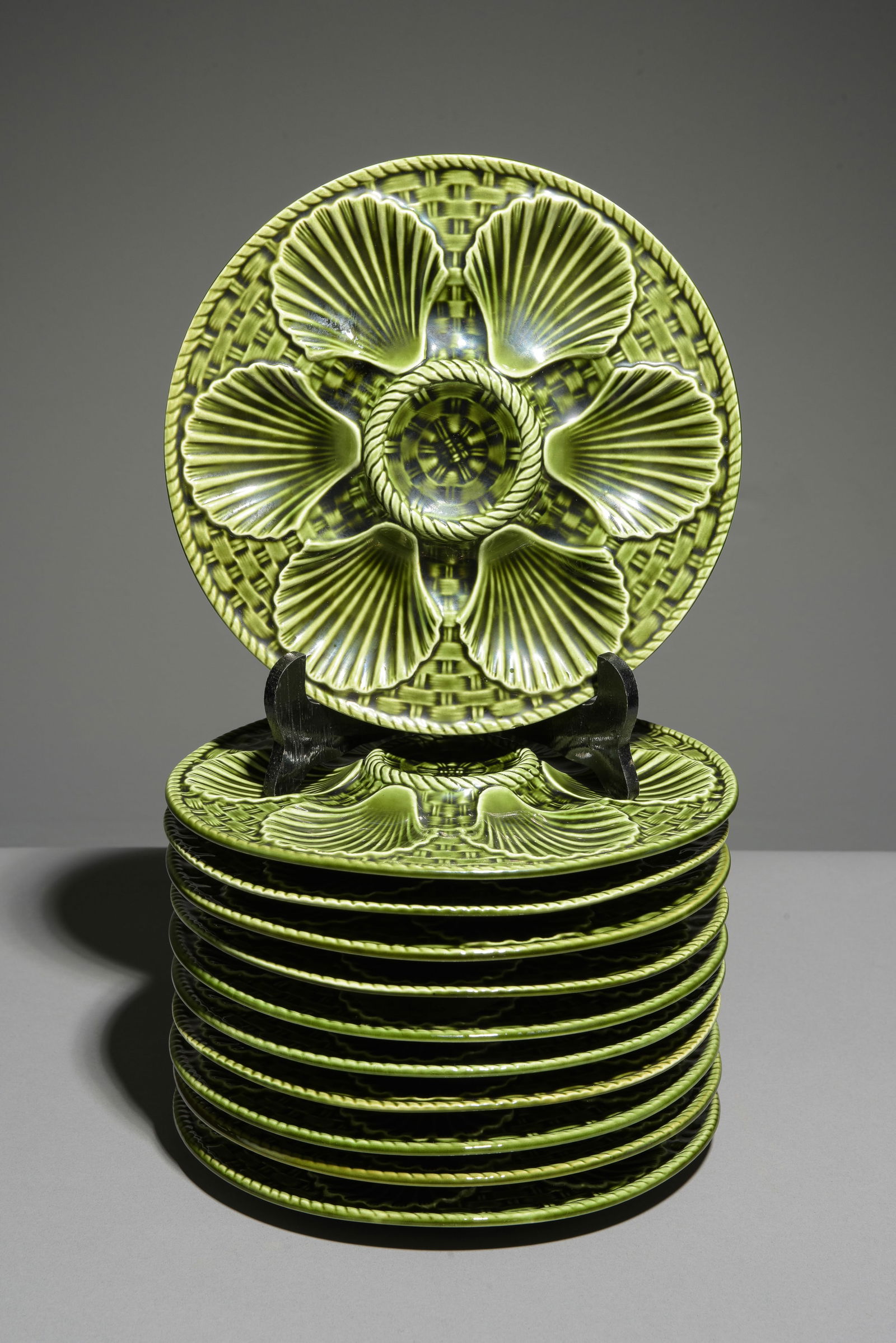 12pc French Green Scallop Plate Set (1 of 6)