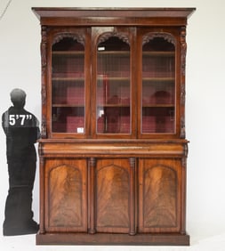 Victorian Mahogany Large Sliding Door Bookcase c.1890's