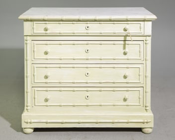 Faux Bamboo White Marble Top Painted Chest