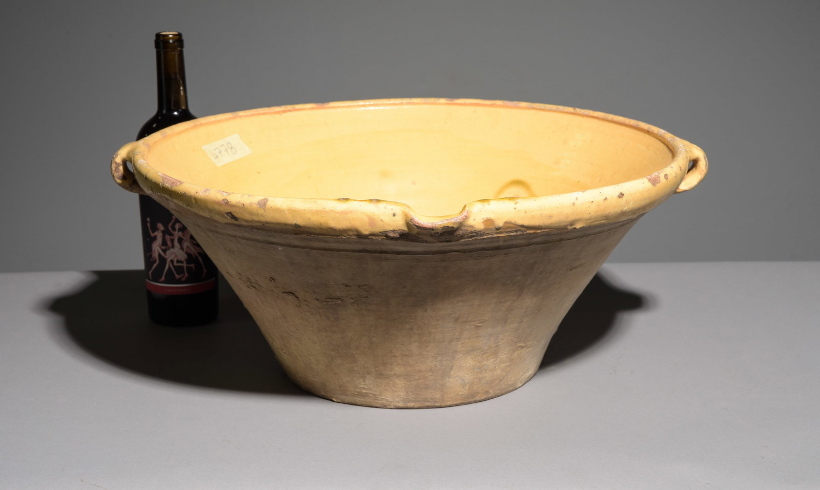 French Yellow Glazed Confit Tian / Gresal Bowl: French Yellow Glazed Confit Tian / Gresal Bowl - 9 in tall x 22 x 20