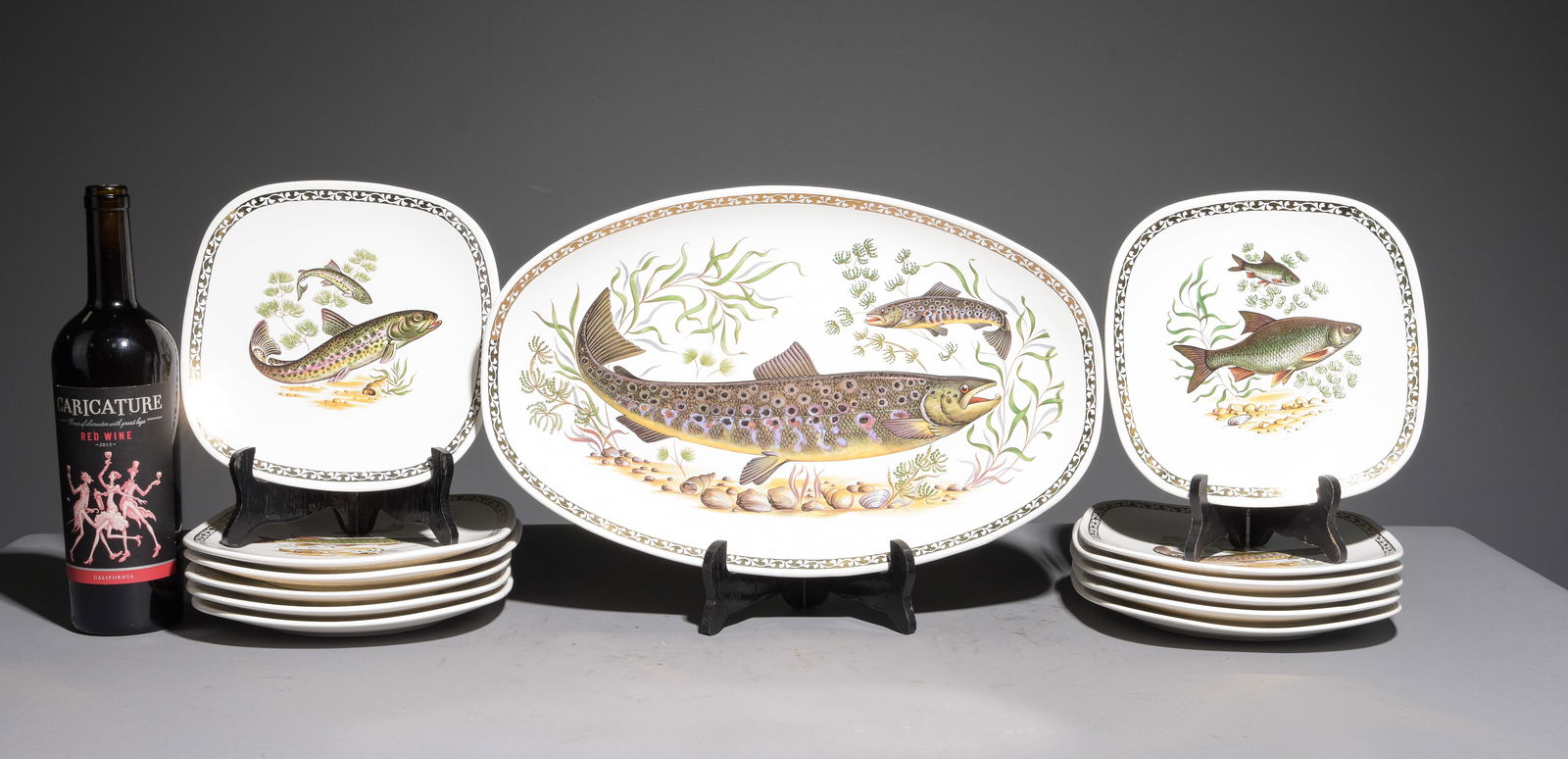 13pc French Fish Plate Set - Platter & 12 Plates (1 of 5)