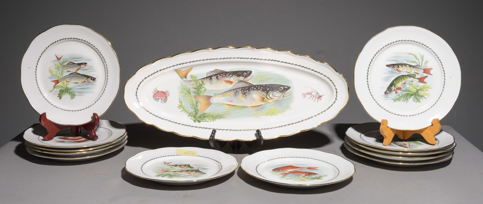 13pc French Fish Plate Set - Platter & 12 Plates (1 of 5)