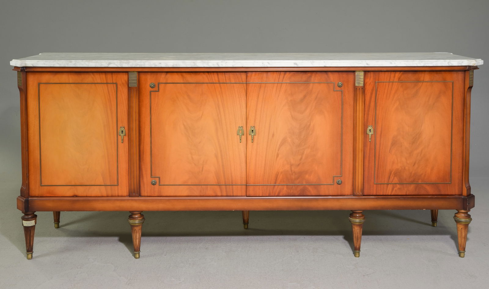 Louis XVI Style White Marble Top Sideboard #1: French Louis XVI Style White Marble Top Sideboard / Enfilade - 39.25 in tall x 91 x 21.75