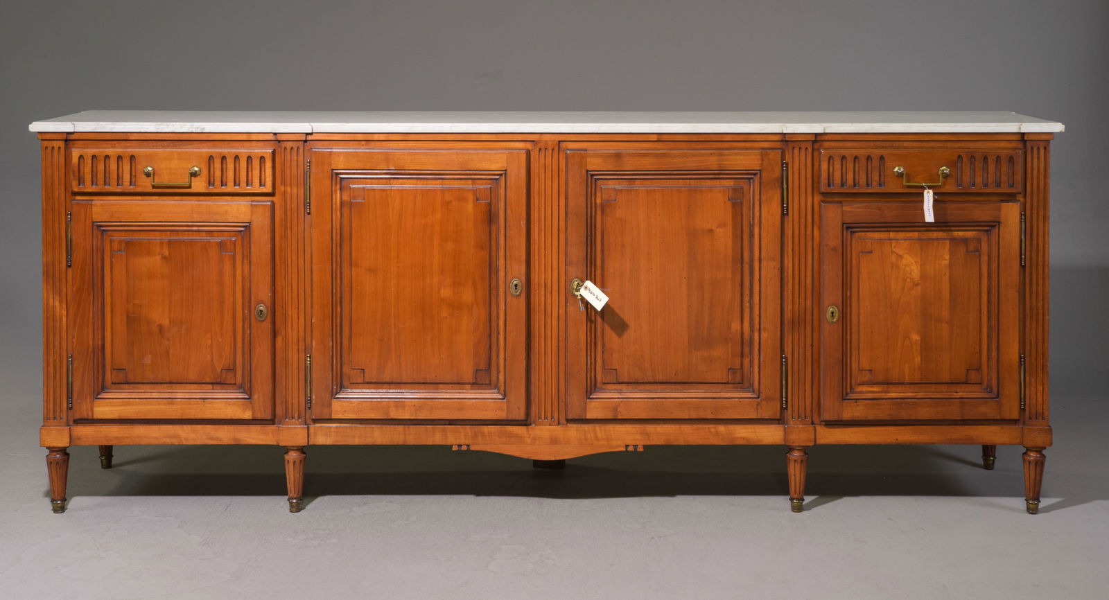 Louis XVI Style White Marble Top Sideboard #2: French Louis XVI Style White Marble Top Sideboard / Enfilade - 39.5 in tall x 102.75 x 20.5