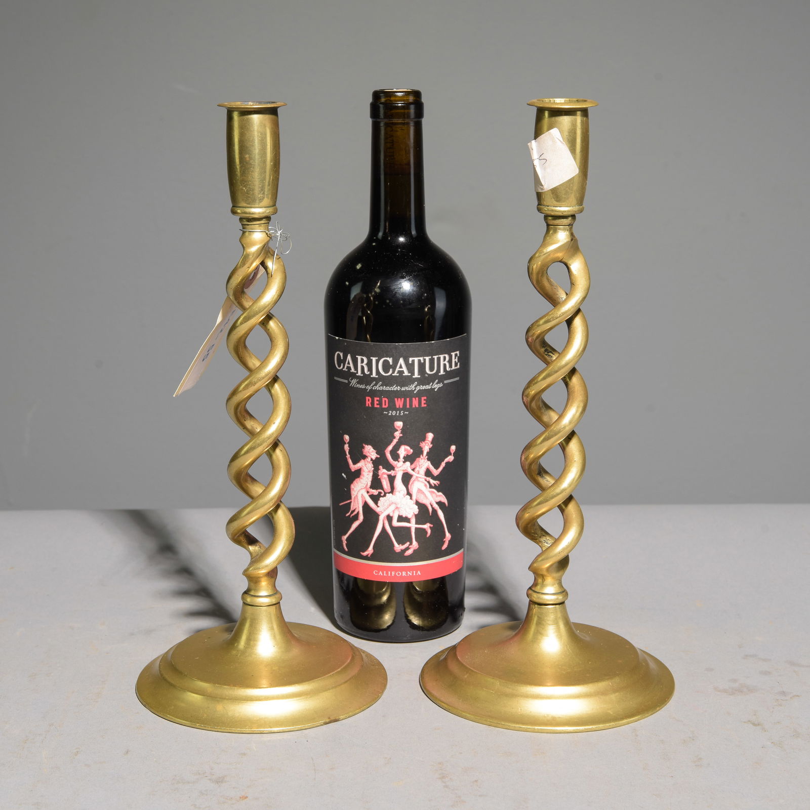 British Brass Pair of Twisted Candlesticks: British Brass Pair of Twisted Candlesticks - 12 in tall x 5 inch diameter each