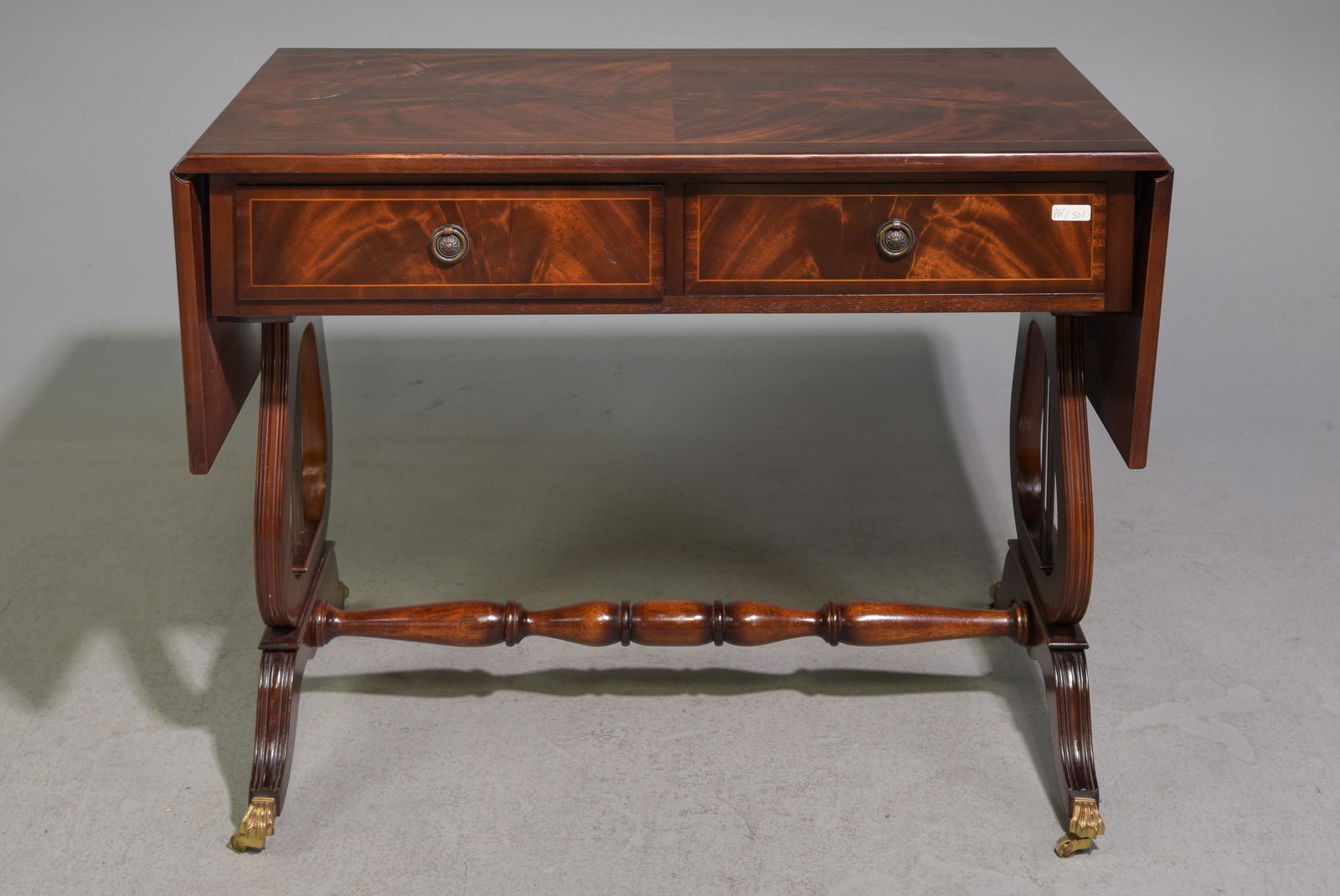 English Mahogany Lyre Base Drop Sided Writing Table (1 of 6)