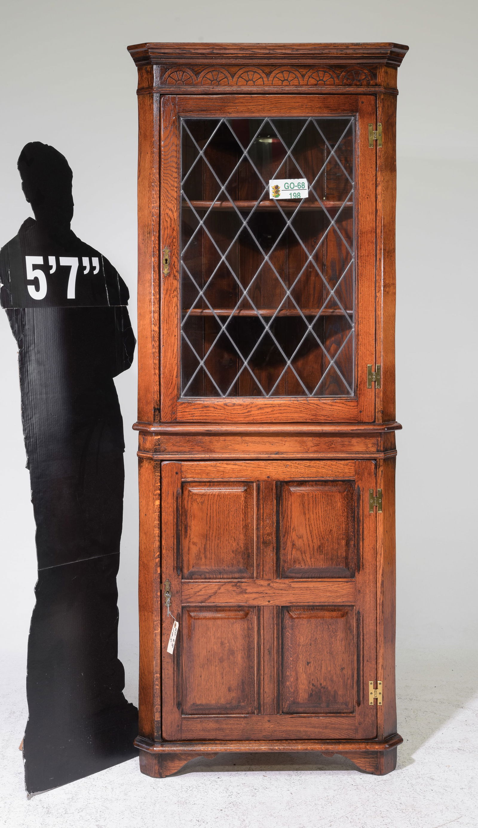 British Oak Leaded Glass Corner Cabinet #2 (1 of 3)