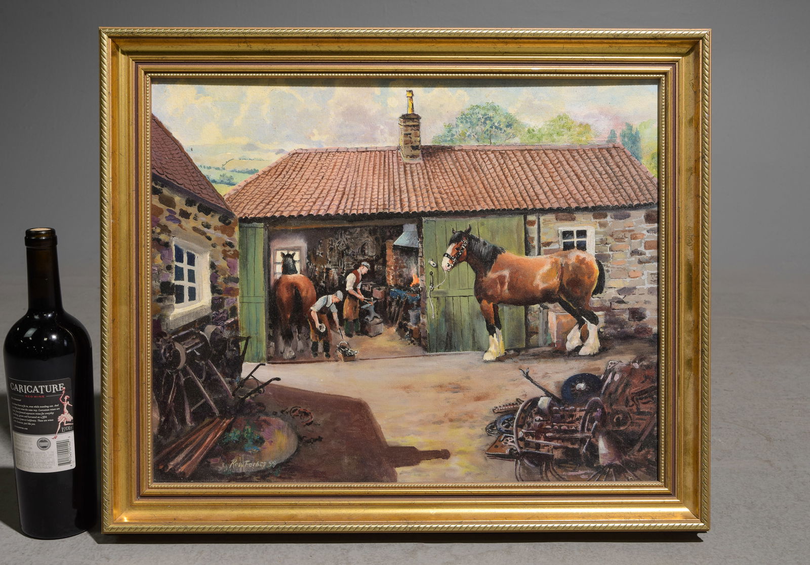 Gold Framed Oil on Board - Farrier Shop (1 of 3)