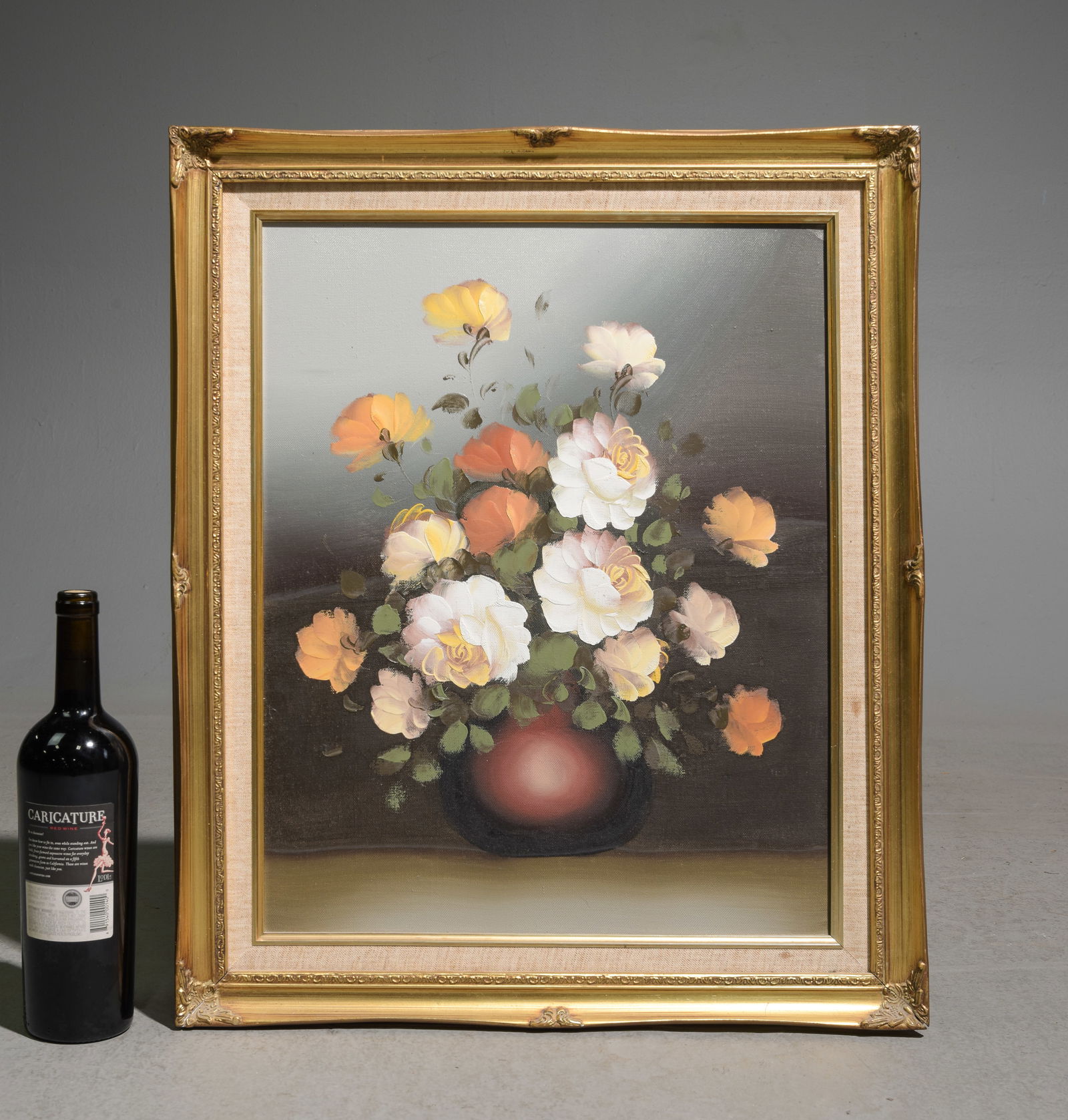 Gold Framed Acrylic on Canvas Floral Still Life: Gold Framed Acrylic on Canvas Floral Still Life - 24.25 in tall x 20.25 x 1, The work itself is 20 x 16.25