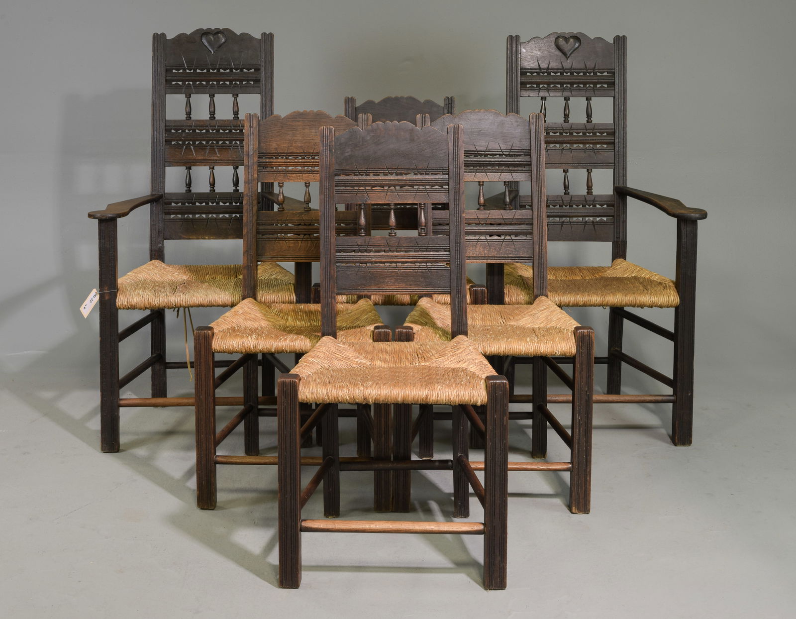 French Set of 6 Rustic Rush Seat Chairs (1 of 5)