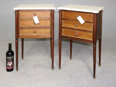 Pair Of Louis XVI White Marble Top Nightstands