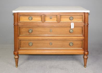 Louis XVI Style White Marble 3 Drawer Chest