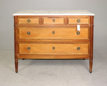 Louis XVI Style White Marble 5 Drawer Chest