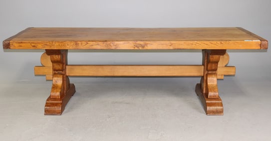 French Solid Heavy Oak Trestle Base Table