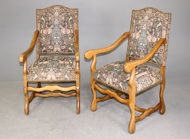 Pair Of French Mouton Style Needlepoint Fireside Chairs