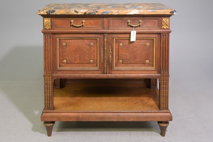 Louis XVI Style Marble Top Oak Buffet