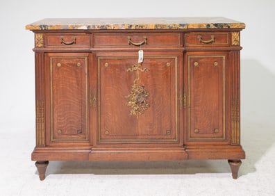 Louis XVI Style Marble Top Oak Sideboard