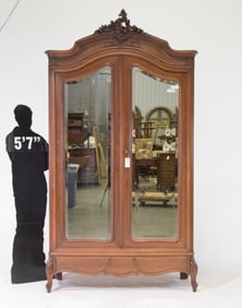 Louis XV Style Walnut Double Mirror Door Armoire