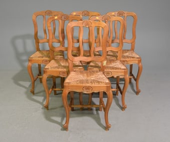 Louis XV Style Set of 6 Rush Seat Dining Chairs