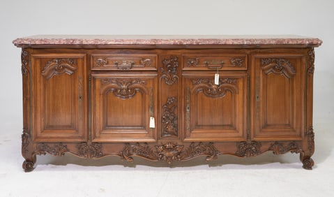 Louis XV Style Walnut Marble Top Sideboard