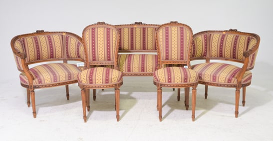 5pc Louis XVI Style Walnut Salon Suite
