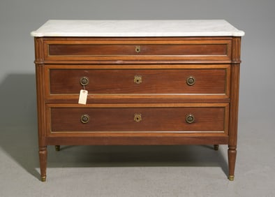 Louis XVI Style White Marble Top Chest #1